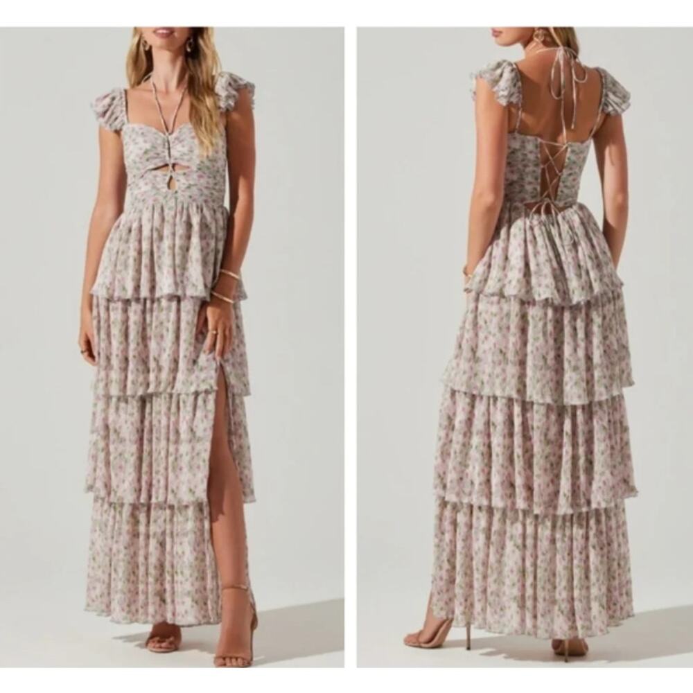 ASTR the Label Emmeline Floral Tiered Dress, Blush, XS NEW